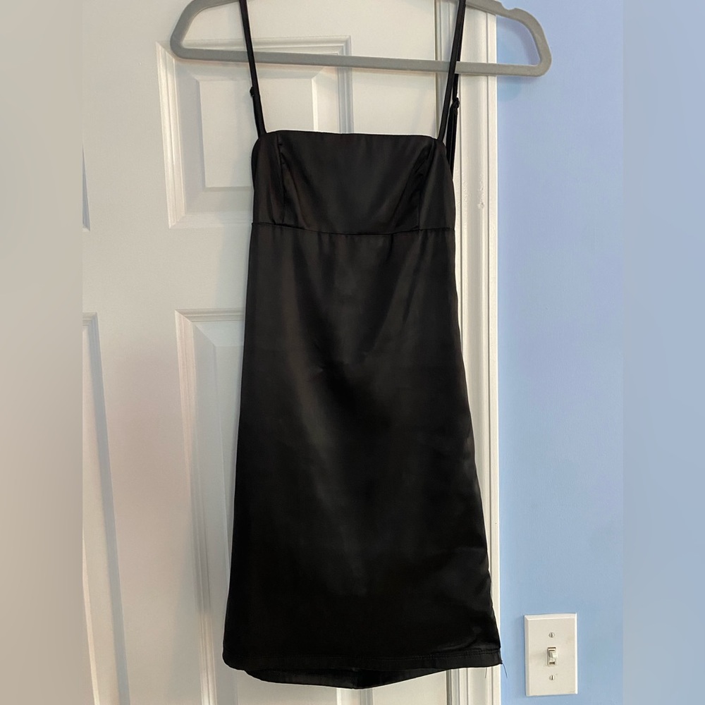 Little Black Satin Dress Open Back